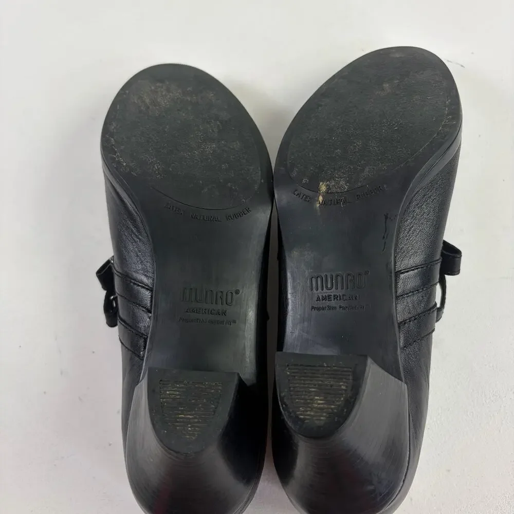 Munro Alicia Black Leather Double Strap Mary Jane Pumps Sz 7 Witchy Academia